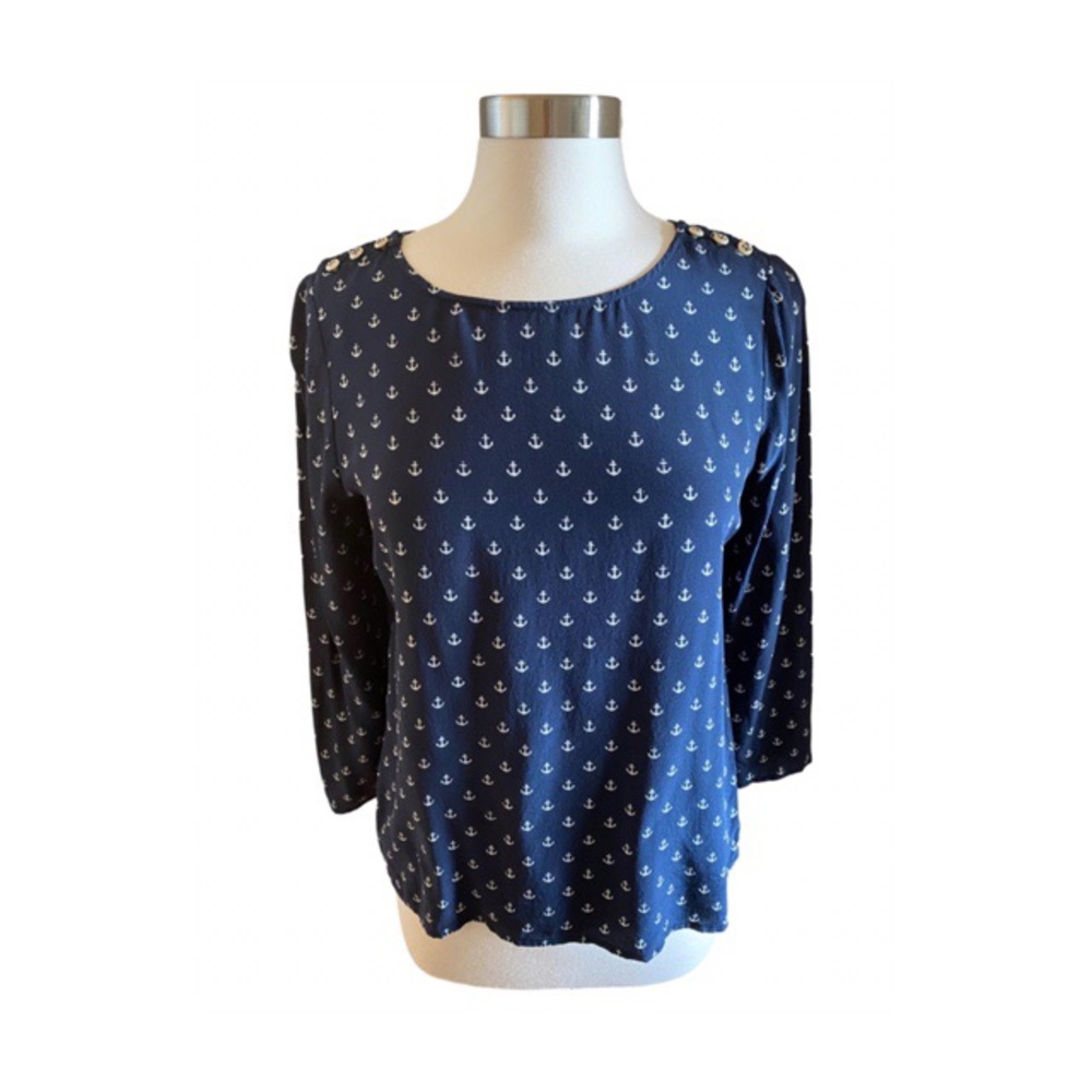 J. Crew Blue Silk Popover Blouse Sz 6